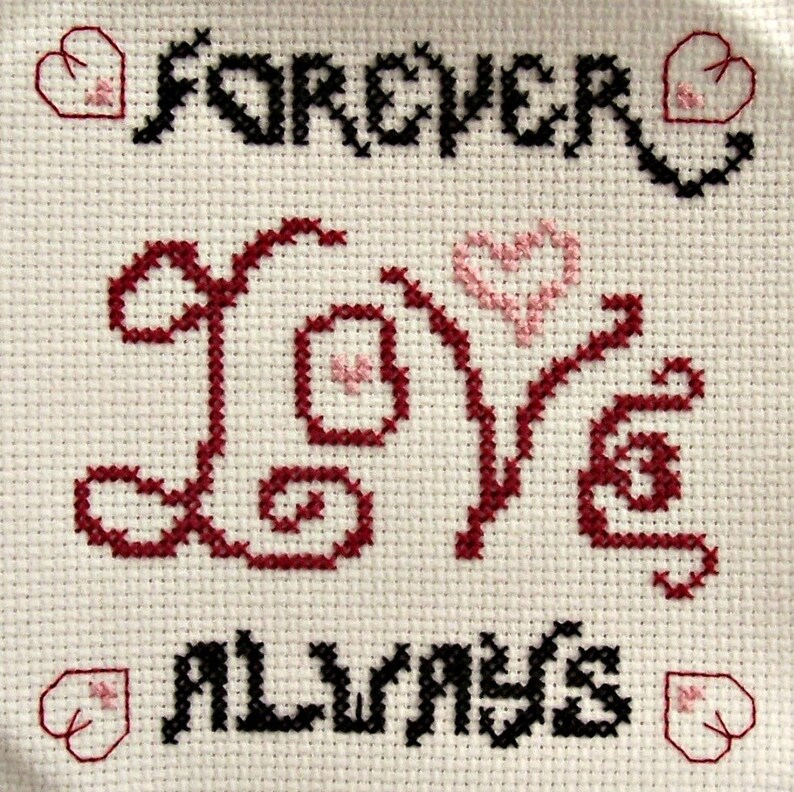 Completed Cross Stitch forever Love Always Etsy Cross stitch pattern modern wedding love forever and always counted