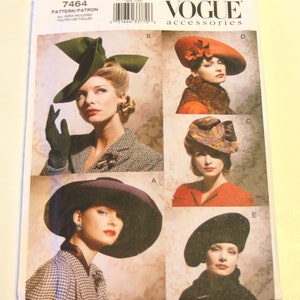 Vogue Hat Pattern 7464 Vintage Style Hat Sewing Pattern - Vintage Pattern, Womens Pattern, Accessories, Womans Hat