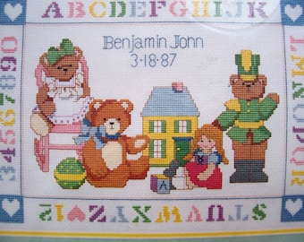 Birth Announcement with Teddy Bears Kit - Cross Stitch Kit, X Stitch Kit, Baby Announcement Cross Stitch, Embroidery, Counted Cross Stitch