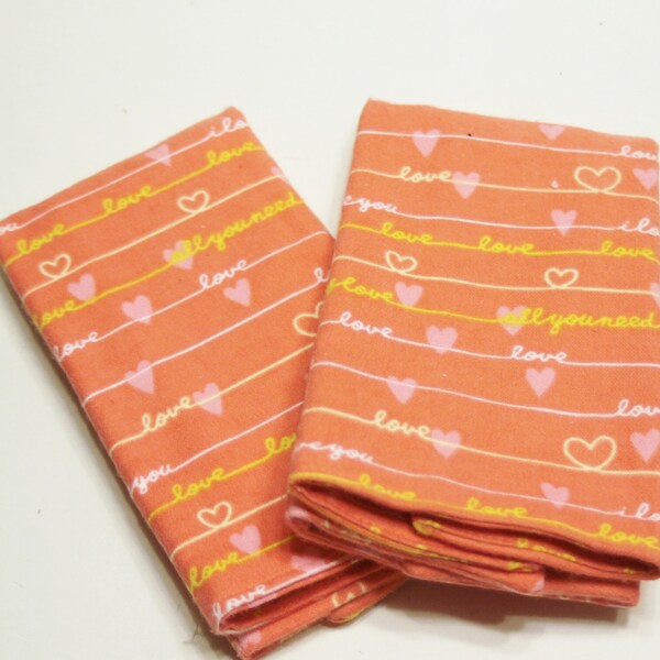 Set of 2 - 3 Ply Burp Cloths in Peach Colored Print Flannel