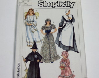 Simplicity 7650: Girl's Costumes Witch, Angel, Pilgrim, Pioneer Sizes 6-8 UNCUT