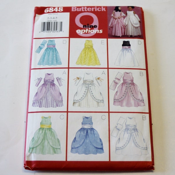 Costume Pattern Butterick 6848: Children's/Girls' Costume Pattern Sizes 2,3,4,5 UNCUT - Princess Dress Pattern