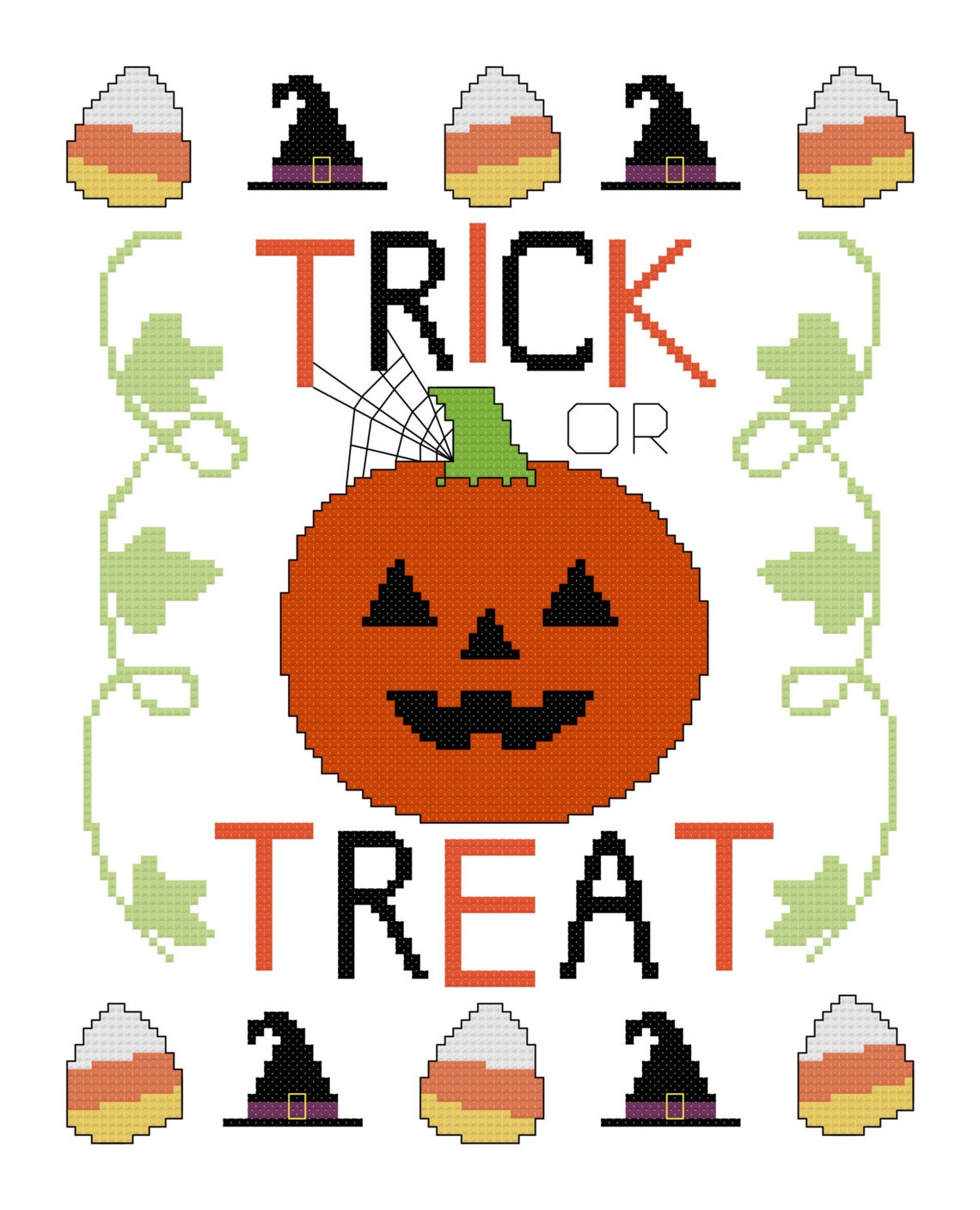 Halloween Cross Stitch Pattern Trick or Treat with Pumpkin