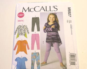 McCall's 6827: Child's and Girls' Knit Tunics and Leggings Size 2,3,4,5, UNCUT