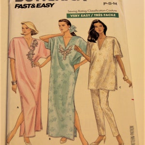 Butterick Fast and Easy 5954: Misses&#39; Caftan, Top and Pants Size Petite-Medium UNCUT (1987)
