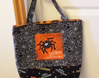 Fabric Halloween Trick or Treat Tote Bag with Pocket - Children's Bag, Kid's Tote Bag