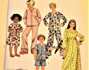 Simplicity 3987: Children and Girl's and Boy's Pajamas and Nightgown Each in Two Lengths Sizes 3-6 UNCUT