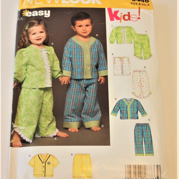 Kids Pajama Pattern New Look 6446:Toddlers' Pajamas Sizes 1/2-4 (2007) UNCUT -  Children's Pajama Pattern