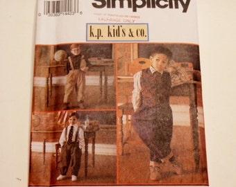 Simplicity 8567: Boys' Suspender Pants, Shirt, Lined Vest and Neck Tie Sizes 3-6 UNCUT