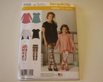 Simplicity 8105: Child's and Girls' Knit Tunics Leggings Size 7-14 UNCUT