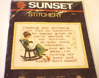 Vintage Sunset Stitchery Kit: Babies Don't Keep (11" x 14") UNOPENED