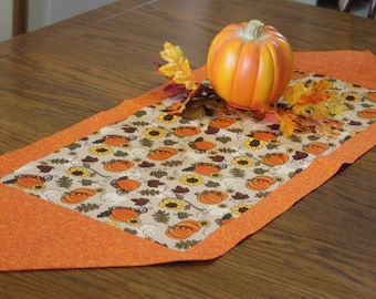 Reversible Halloween Table Runner: Pumpkin & Sunflower Cotton Decor