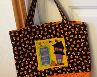 Fabric Halloween Trick or Treat Tote Bag with Pocket - Children's Tote Bag, Kids Bag