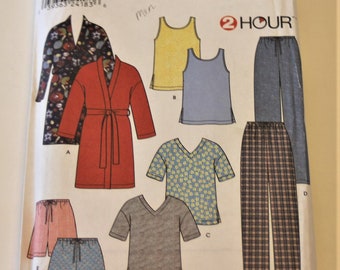 Simplicity 9330: Vintage Sleepwear Misses', Men's, Teens' Robe, 2 Tops Scoop and V-neck Sizes XS-XL UNCUT