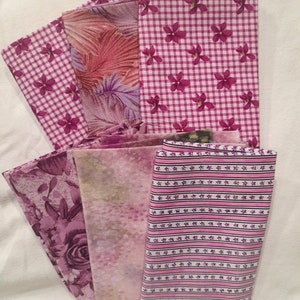 Set of 6 Purple Fat Quarter Pieces - Quilt Fabric, Purple Floral Material, Lavender Fat Quarter Material, Purple Fabric, Quilting Material