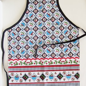 Childrens Full Apron in Blue Cherry Fabric with Adjustable Neck, Kids Apron, Child&#39;s Butcher Apron, Girls Full Apron