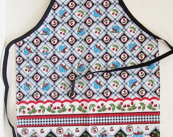 Blue Cherry Children's Apron: Adjustable Neck, Size 4-8