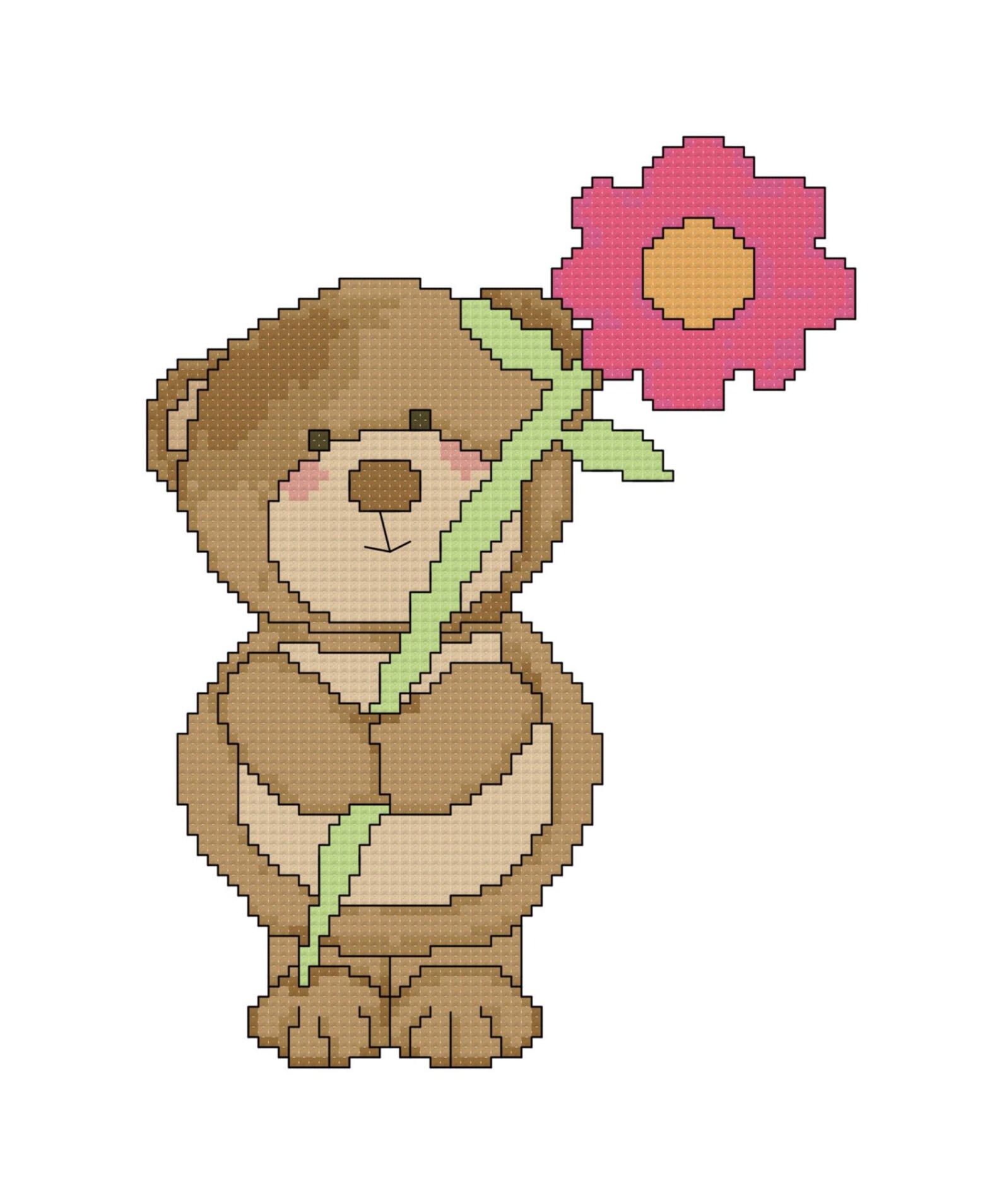 Cross Stitch Pattern of Bear With Flower PDF File Cute Etsy