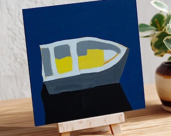 Rowing Boat | Square Mini Painting | Modern rowing boat on water
