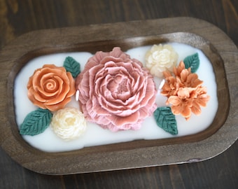 Romance Floral Wooden Dough Bowl Candle