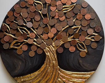 Luxurious Money Tree Artwork with Genuine Canadian Pennies (1940-2011) | Exclusive Handcrafted Wall Art | Symbol of Wealth and Prosperity