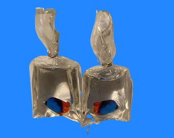 Carnival Fish in Bag Earrings - Handcrafted Fun Fair Goldfish in bag Earrings multi colors