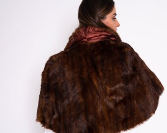 1950's Vintage MINK FUR STOLE, vintage mink cape, brown mink fur coat, vintage fur opera coat, Mink fur cape, size s m