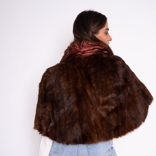 1950's Vintage MINK FUR STOLE, vintage mink cape, brown mink fur coat, vintage fur opera coat, Mink fur cape, size s m