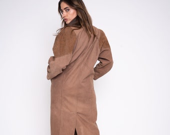 80s 90s long leather coat, women's vintage leather jacket, full length leather coat, retro leather trench coat paisley print size s m