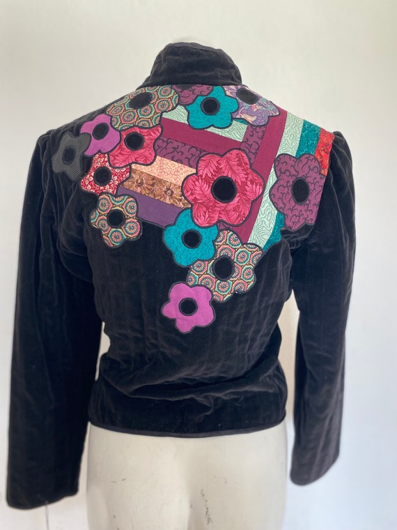 90's Vintage velvet bolero quilted Floral jacket,… - image 7