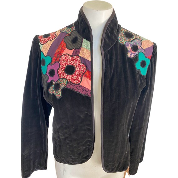 90's Vintage velvet bolero quilted Floral jacket,… - image 5