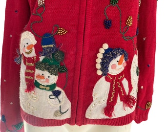 80's 90's Vintage UGLY xmas SWEATER, ugly Xmas sweater, christmas snowman family sweater, xmas Heirloom Collectibles fits small medium s m