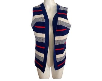 70's Vintage nautical Vest, red white and navy blue striped vest top, women's nautical top, retro rockabilly vest size small s 6 / 8