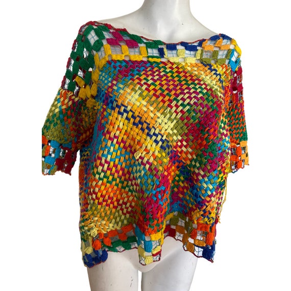 Vintage KNIT LOOM Top, rainbow knit loom top, fes… - image 1