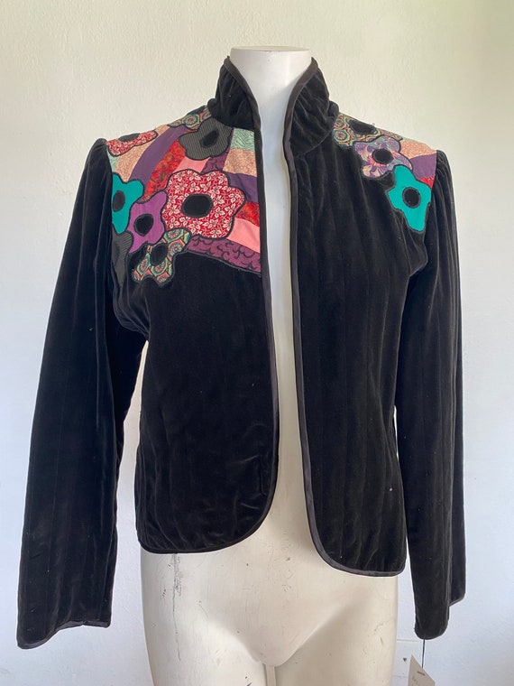 90's Vintage velvet bolero quilted Floral jacket,… - image 8
