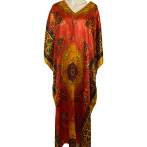 Vintage Kaftan orange CAFTAN bright yellow sunset color Art Deco color, abstract print kimono free fit size s m l image 5