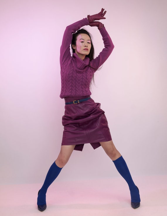 90’s Vintage Leather Skirt, mauve leather skirt, … - image 2