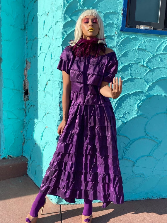 Vintage Purple DRESS, vintage ruffled dress, tier… - image 2