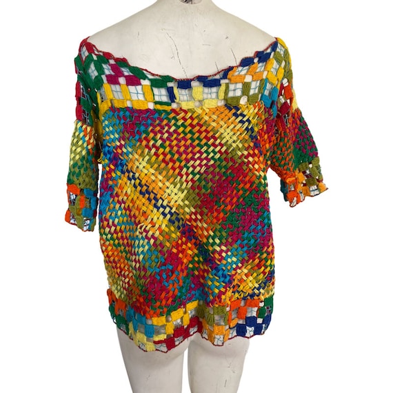 Vintage KNIT LOOM Top, rainbow knit loom top, fes… - image 6