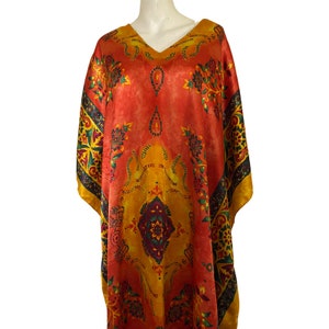 Vintage Kaftan orange CAFTAN bright yellow sunset color Art Deco color, abstract print kimono free fit size s m l image 8