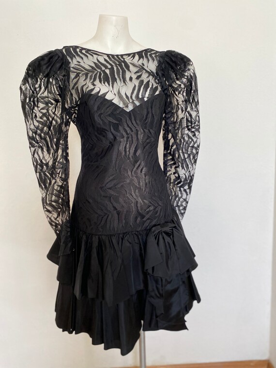 1980's Prom DRESS, vintage black lace PROM dress b