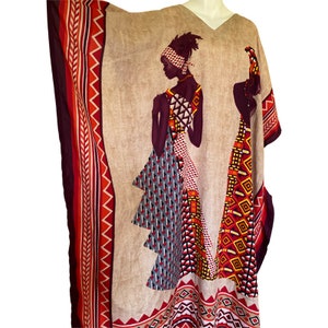 Vintage African Women KAFTN, African deco print CAFTAN Kaftan dress bright orange kimono women kaftan Art Deco free fit size s m l image 4