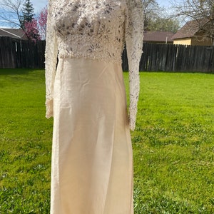 Vintage pearl WHITE beaded dress, white wedding dress, mother of the bride formal dress,, embellished sequined formal gown size small s image 1