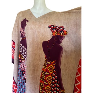 Vintage African Women KAFTN, African deco print CAFTAN Kaftan dress bright orange kimono women kaftan Art Deco free fit size s m l image 6