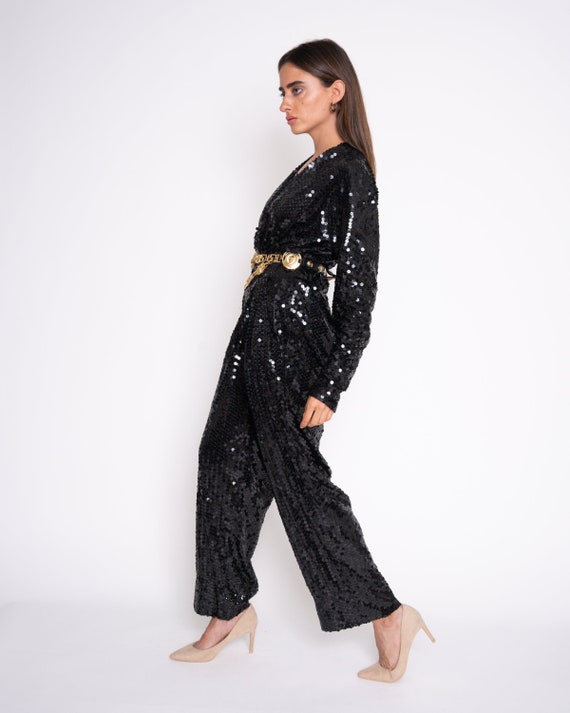 1980’s vintage SEQUIN JUMPSUIT, vintage black sequ