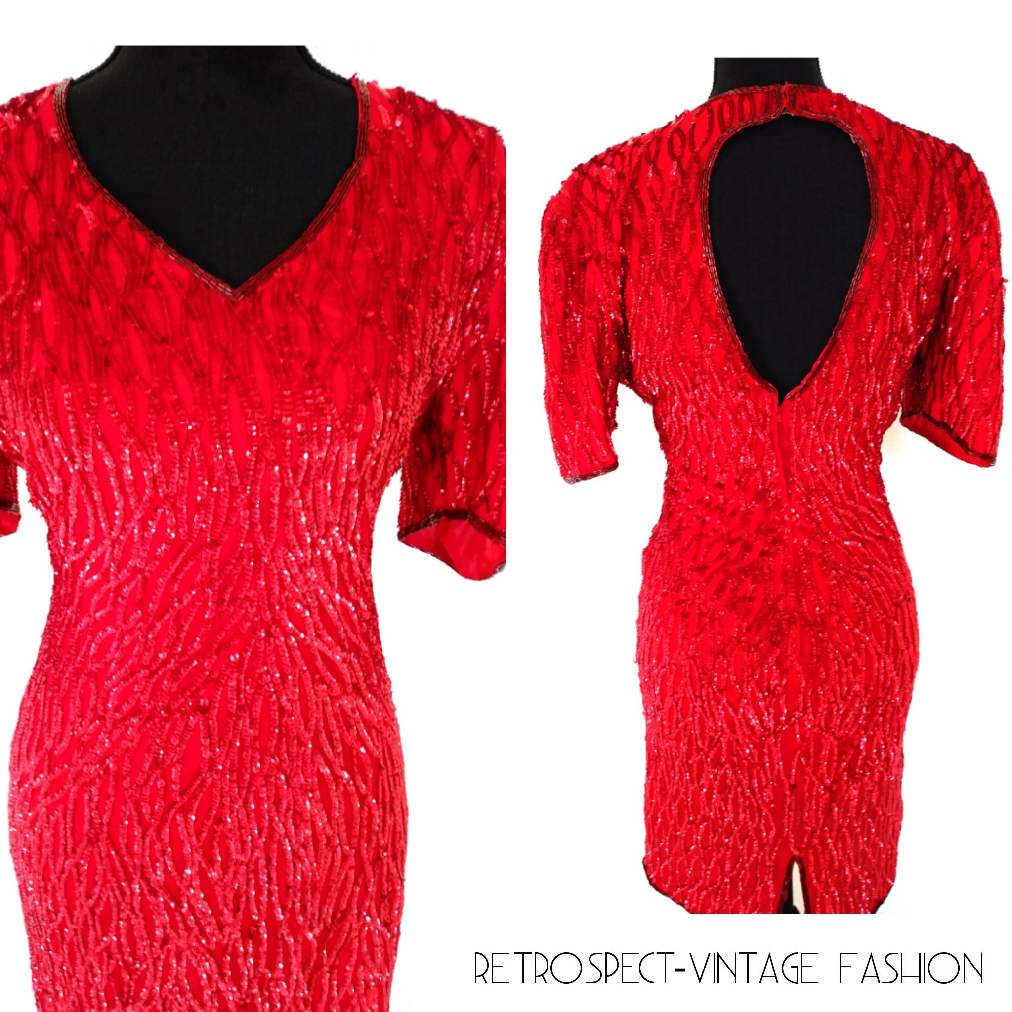 red beaded cocktail dress
