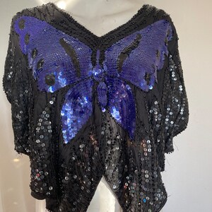 90s Y2k Vintage sequin BUTTERFLY TOP, purple beaded butterfly shirt, festival fashion top, disco party top, festival top s m l image 4