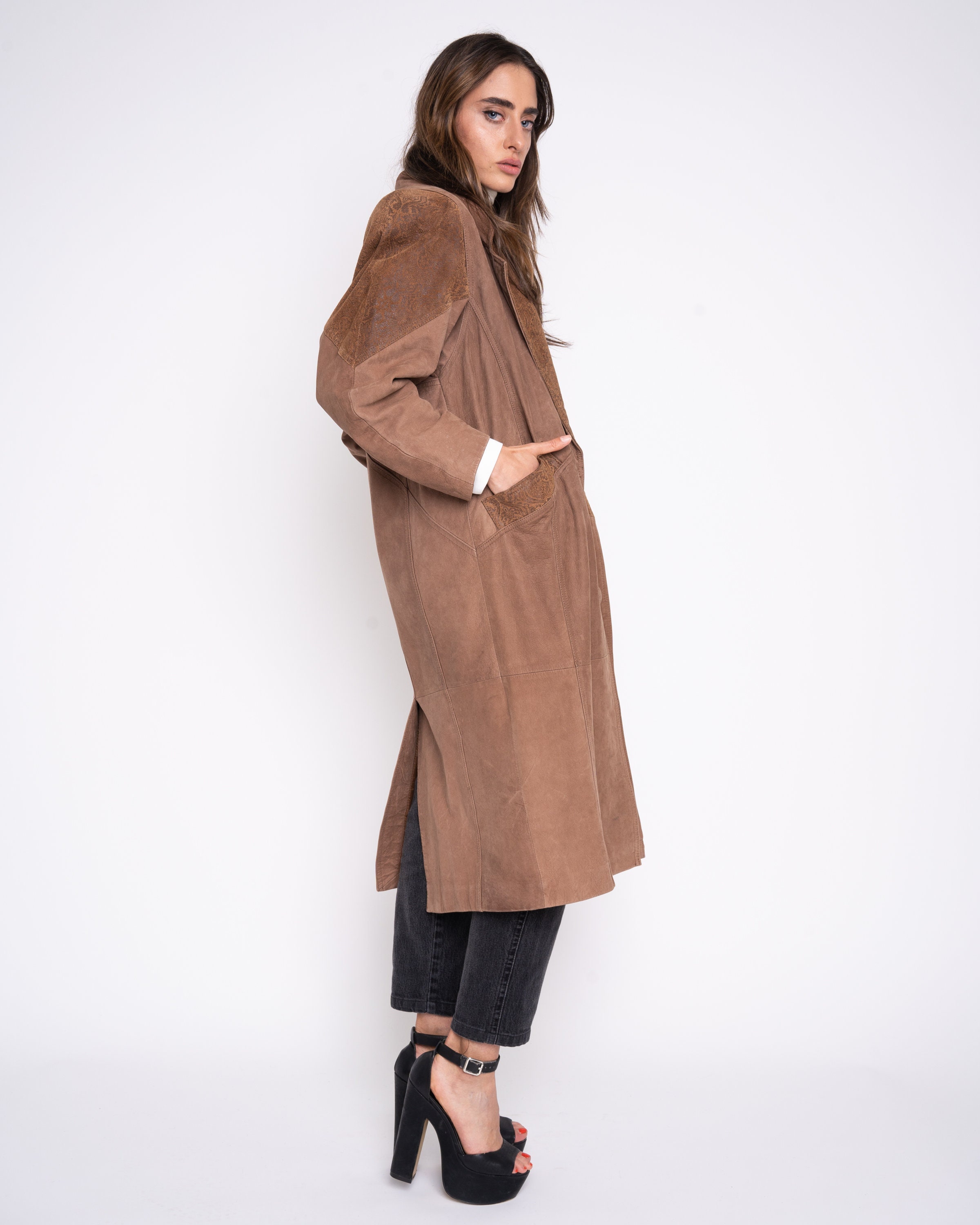 80's 90's Full Length Leather Jacket, Oversize Retro Coat