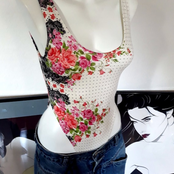 80's vintage leotard BODYSUIT, black polkadot vint
