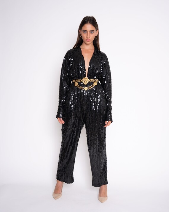 1980’s vintage SEQUIN JUMPSUIT, vintage black sequ